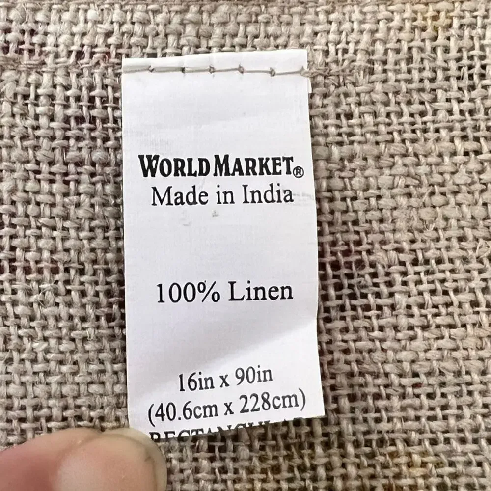 World Market Floral 100% Linen Table Runner with Fringe 17 x 90